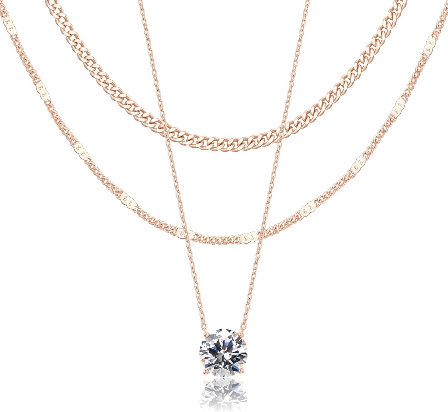 WomenGifts Layered Gold Necklaces for Women, 14K Gold Sterling Silver Plated Dainty Pendant Necklace Set Non Tarnish, Chunky Stackable Cuban Chain Choker, Trendy Birthstone Vacation Jewelry Gift | Amazon (US)