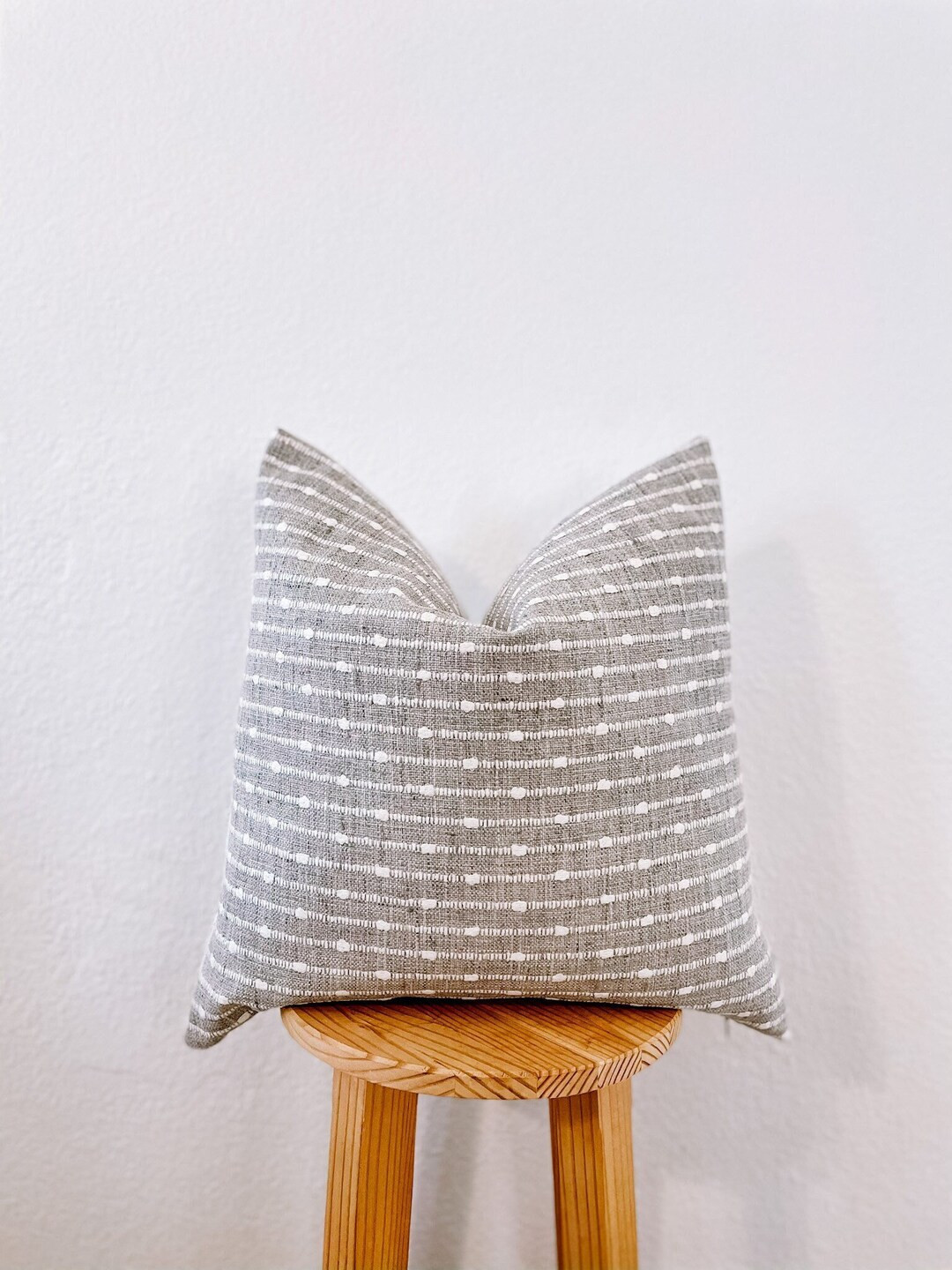 Grey Woven Stripe Linen Pillow Cover Grey Ivory Basketweave Greige Pillow Cover Modern Farmhouse ... | Etsy (US)