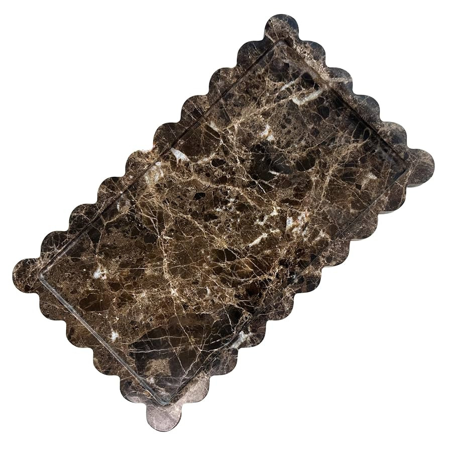 13.4 x 8 inch Large Marble Tray with Scalloped Edge, Rectangle Decorative Tray for Dresser Home D... | Amazon (US)