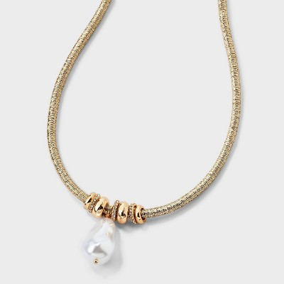 Pearl Pendant Snake Cord Necklace - A New Day™ Gold | Target