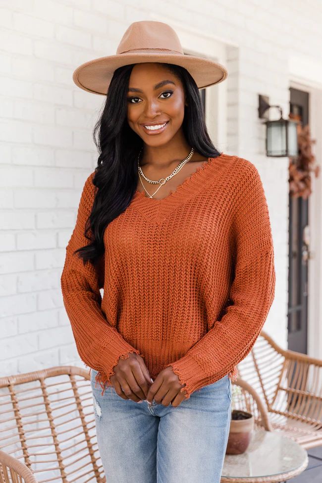 Commitment To Cool Rust Distressed Sweater FINAL SALE | The Pink Lily Boutique