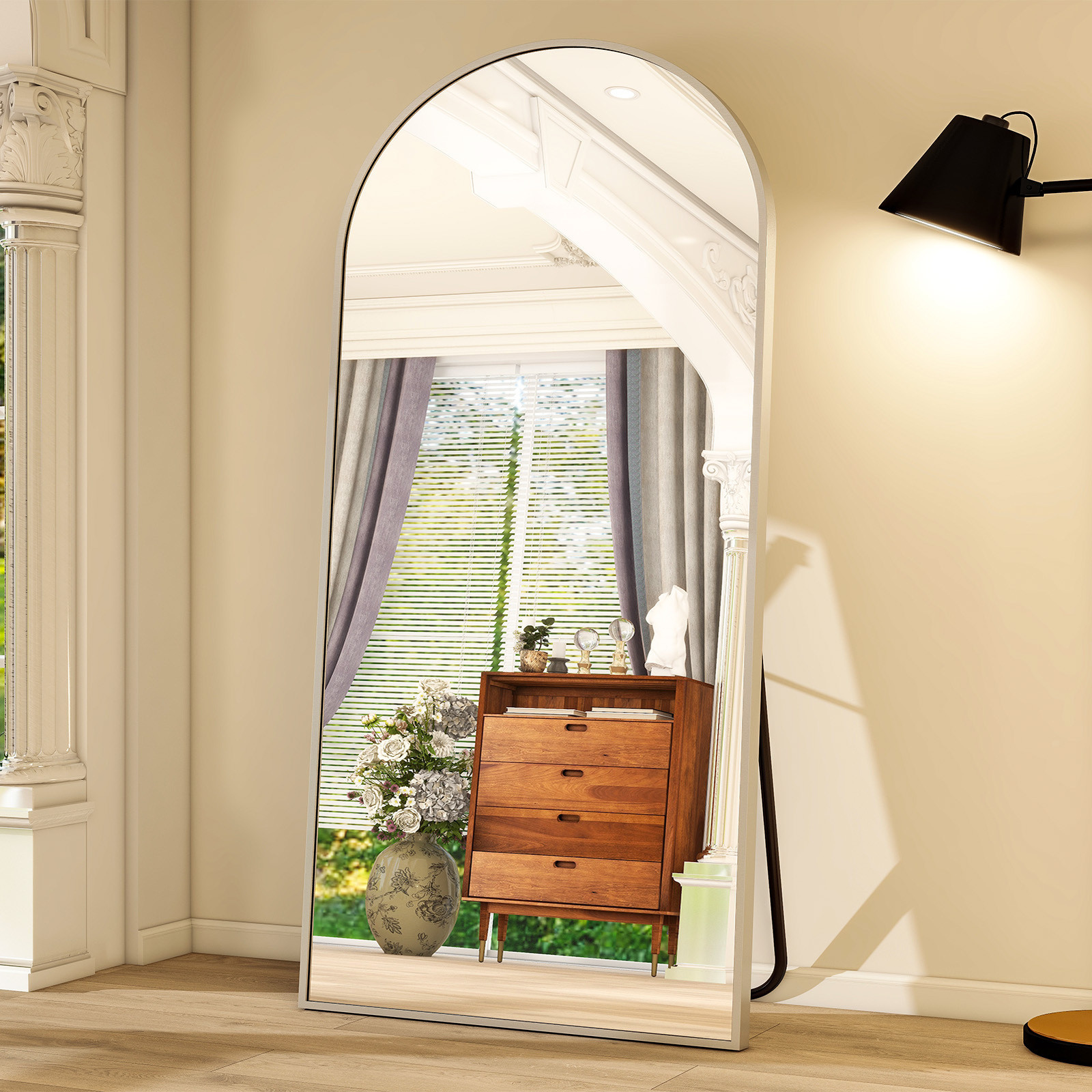 BEAUTYPEAK 34"x76" Arched Full Length Mirror Wall Mounted Mirror with Free Standing Bracket, Silv... | Walmart (US)