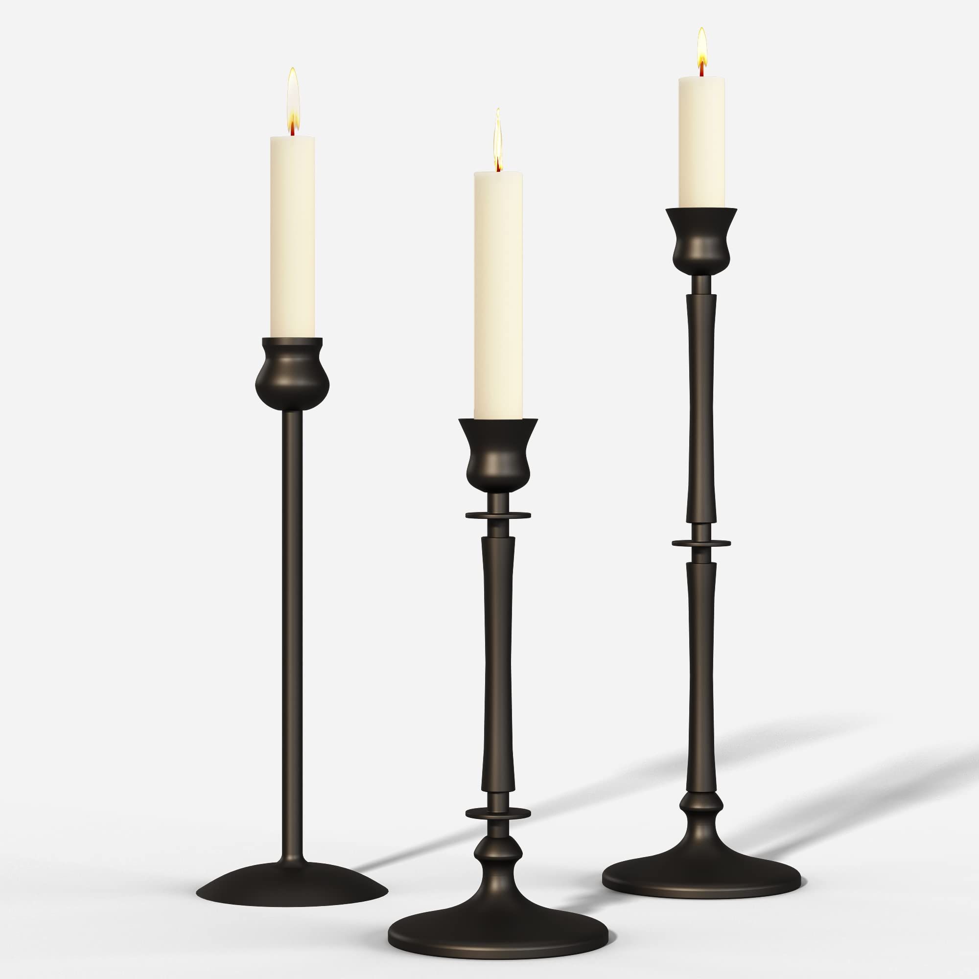 Matte Black Taper Candlestick Holders Set of 3 - Metal Taper Candle Holders for Candlesticks, Can... | Amazon (US)