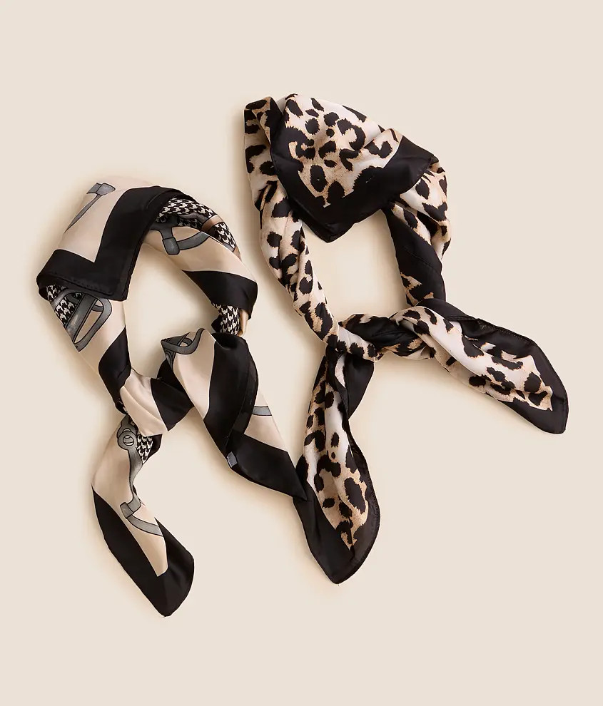 2 Pack Houndstooth & Cheetah Fashion Scarf Set | Buckle