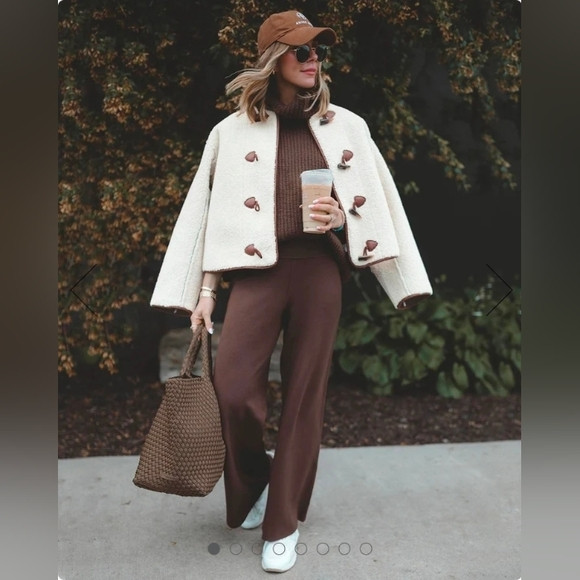 Splendid Cream and Brown Toggle Teddy Jacket | Poshmark