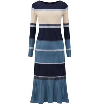 INSPIRE CHIC Women's Striped Long Sleeve Casual Work Ribbed Knit Bodycon Sweater Dress Grey Blue XX-Large | Target