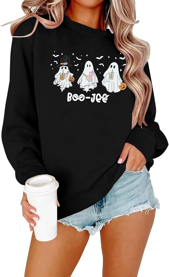 MNLYBABY Halloween Ghost Sweatshirt Women Funny Spooky Season Long Sleeve Shirts Halloween Pullov... | Amazon (US)