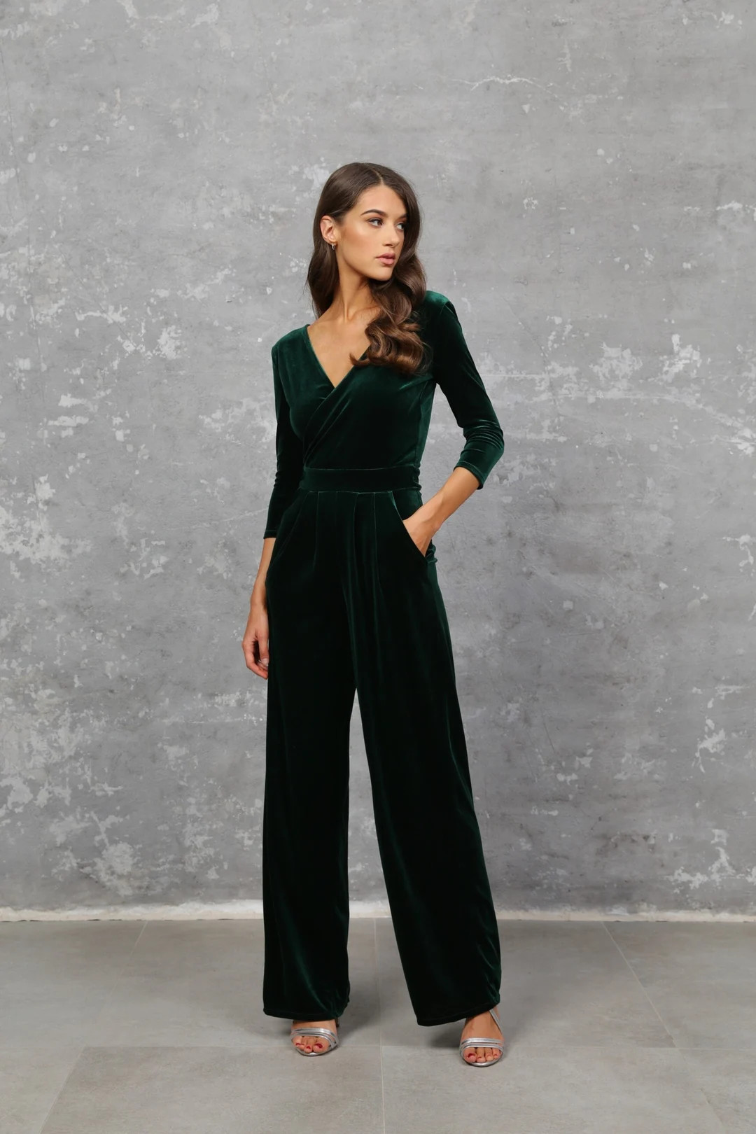 Dark Green Jumpsuit, Jumpsuit for Women, Bridesmaid Velvet Jumpsuit Wedding Guest Jumpsuit Wide L... | Etsy (UK)