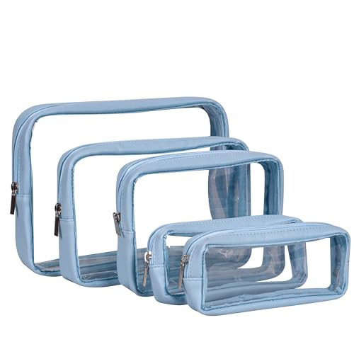 Remobia Hicol TSA Approved 5-Piece Diaper Bag Organizer Pouch Set Clear Waterproof TPU Kids Toiletry Storage Set Travel Packing Clutch Cube Bags for Baby Nursing (Blue) | Amazon (US)