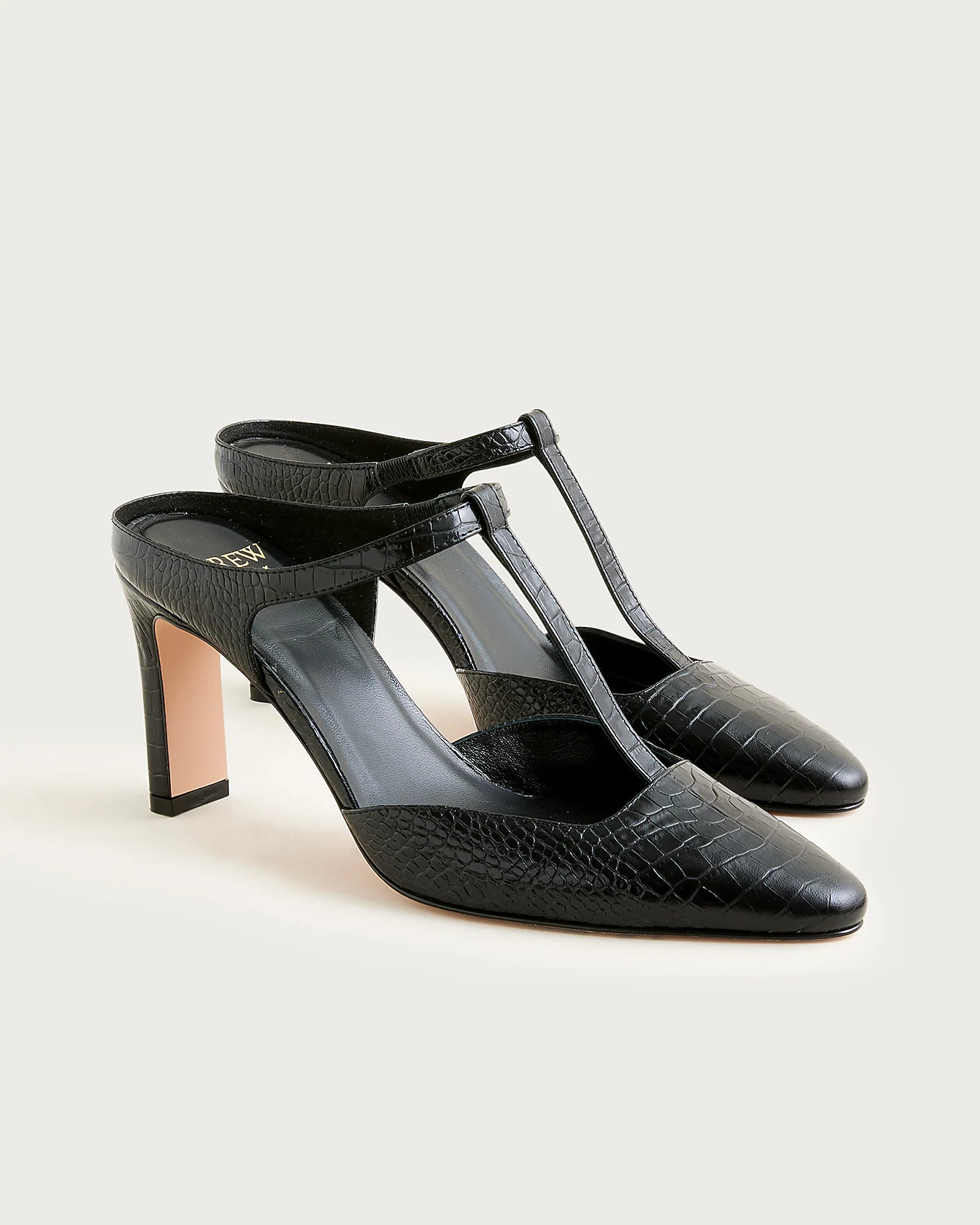Made-in-Italy T-strap pumps in croc-embossed leather | J. Crew US
