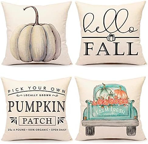 4TH Emotion Fall Decor Pillow Covers 18x18 Set of 4 White Pumpkin Farmhouse Decorations Throw Cus... | Amazon (US)