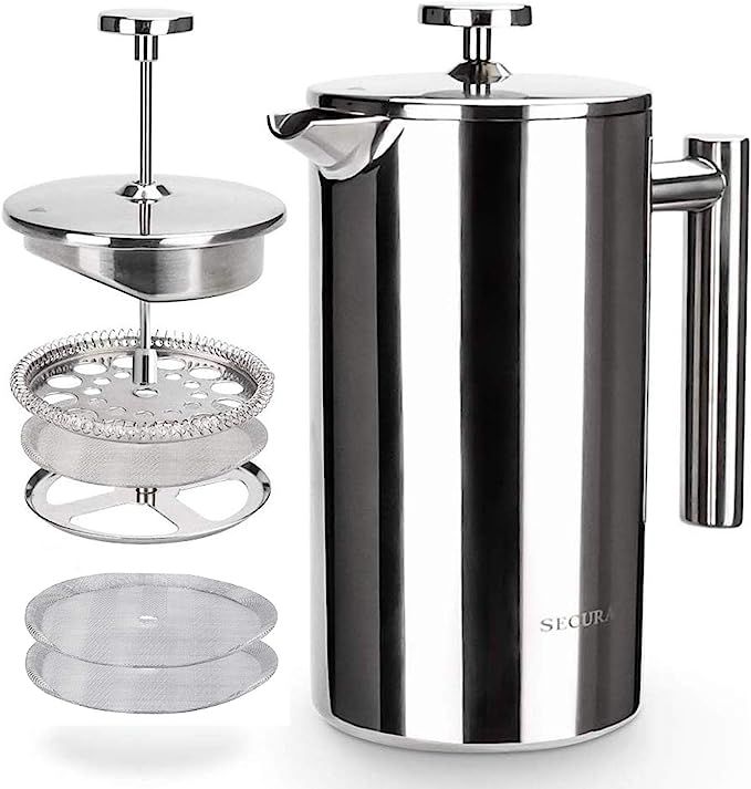 Amazon.com: Secura French Press Coffee Maker, 304 Grade Stainless Steel Insulated Coffee Press wi... | Amazon (US)