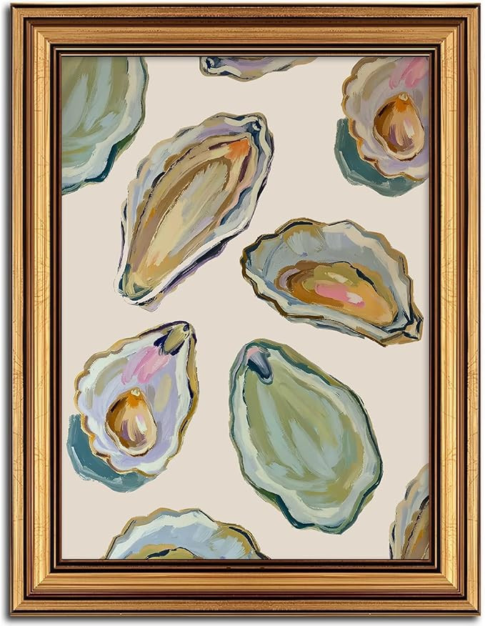 Vintage Gold Framed Wall Art Abstract Coastal Oyster Shell Painting Picture Wall Decor Coastal Be... | Amazon (US)