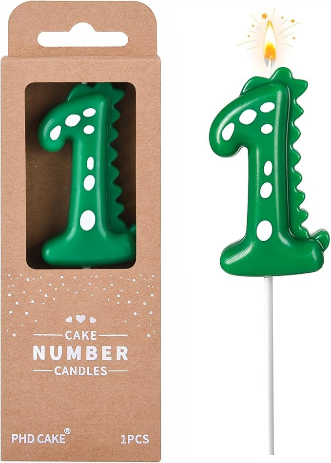 PHD CAKE 2.76 Inch Green Dinosaur 1 Number Birthday Candles, Dinosaur Number Candles, Cake Number... | Amazon (US)