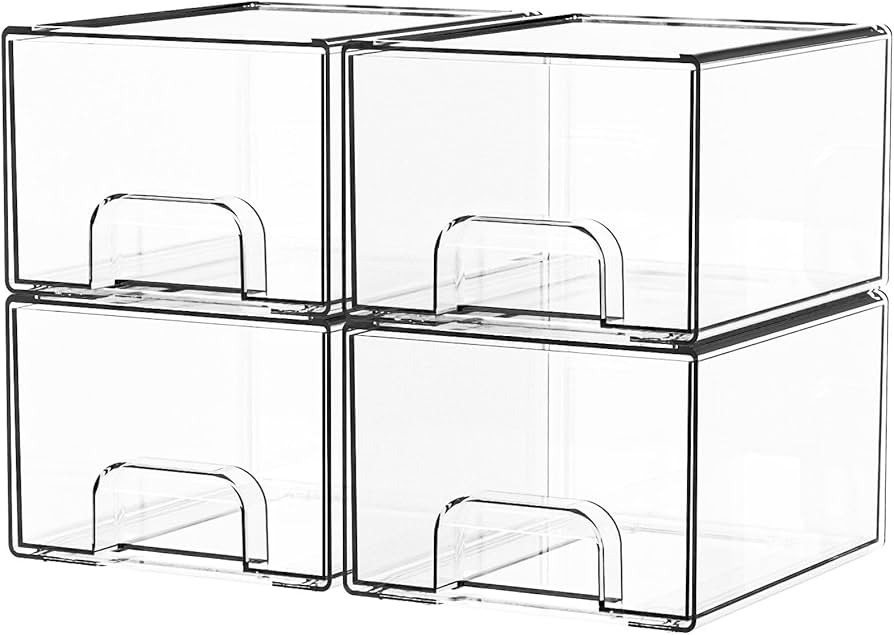 Yieach 4 Pack Clear Stackable Storage Drawers,4.4'' Tall Acrylic Drawer Containers for Organizing... | Amazon (US)