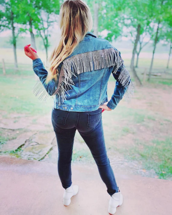 Rhinestone Fringe Jacket  Fringe Jacket  Bachelorette Denim | Etsy | Etsy (US)