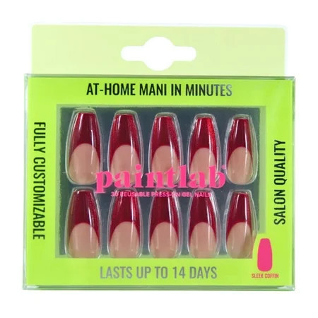 PaintLab Reusable Gel Press on Nails Kit, Sleek Coffin Shape, Red Chrome, 30 Count | Walmart (US)