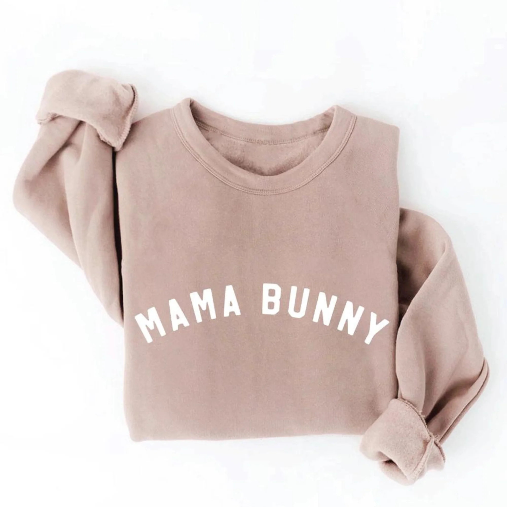 Mama Bunny Arch Women's Graphic Fleece Sweatshirt, Tan | SpearmintLOVE