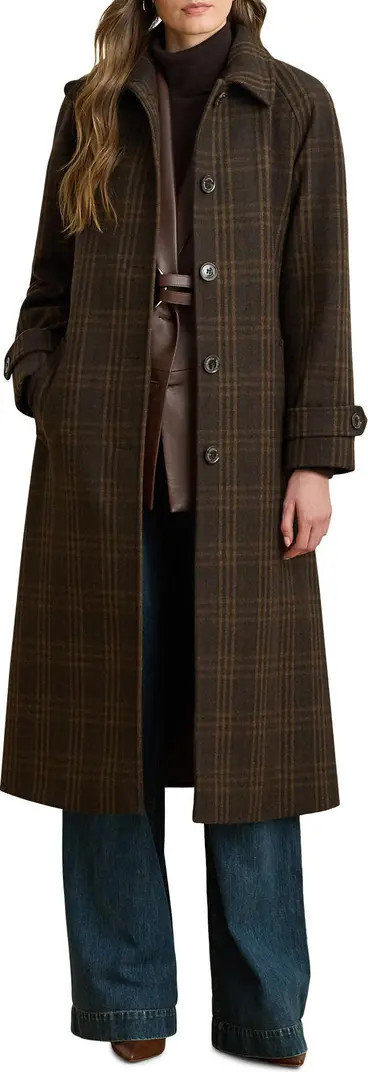 Lauren Ralph Lauren Windowpane Plaid Wool Blend Trench Coat | Nordstrom | Nordstrom