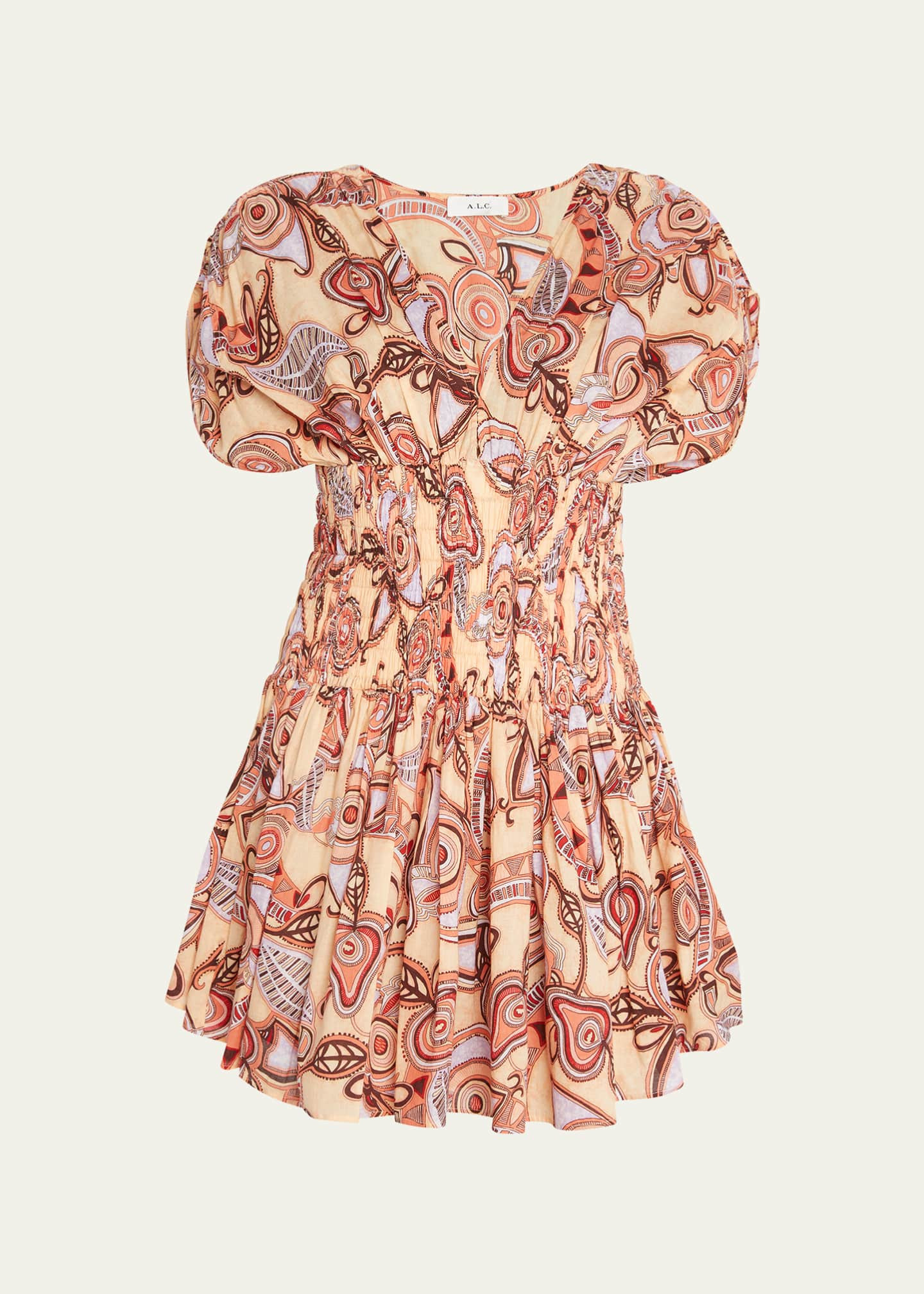 Luna Smocked Split-Sleeve Mini Dress | Bergdorf Goodman