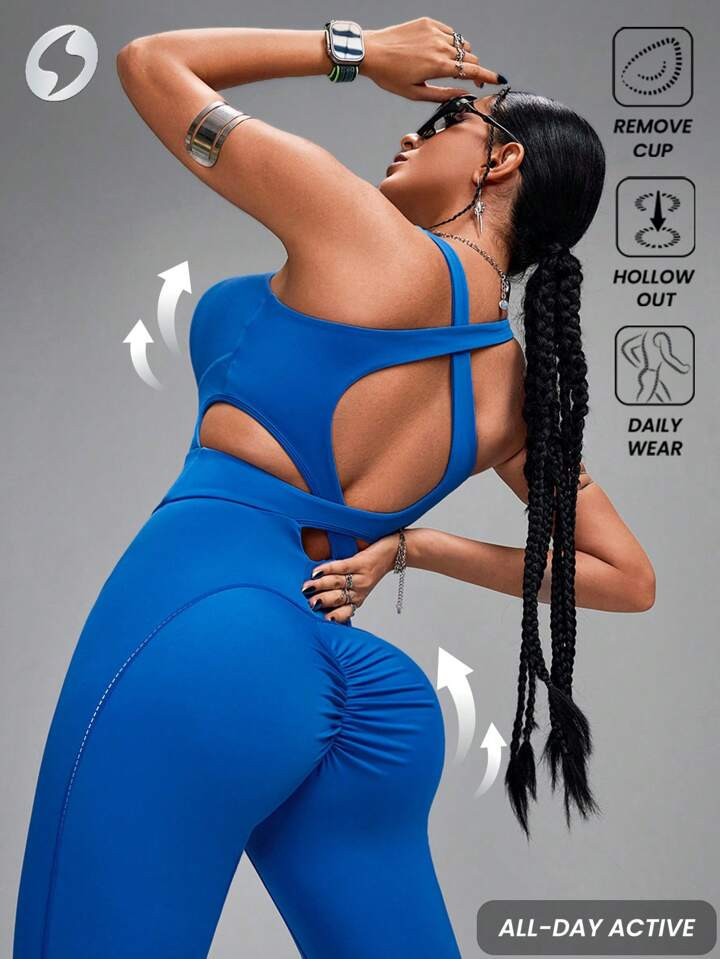 Innovista Sexy Curve Cutting & Hollow Out Sports Jumpsuit With Soft Cup, Tummy Control & Butt-Lif... | SHEIN