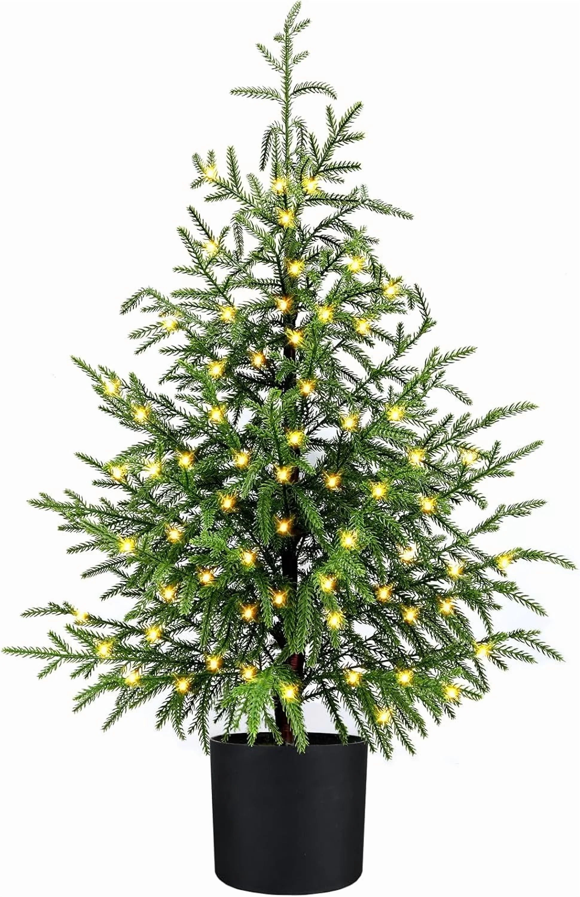 Minibee 2FT Norfolk Pine Tree with LED Lights – Artificial Real Touch Potted Christmas Tree wit... | Walmart (US)