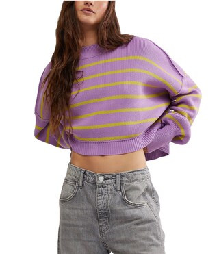 Free People Easy Street Stripe Print Mock Neck Long Sleeve Cropped Pullover Top | Dillard's | Dillard's