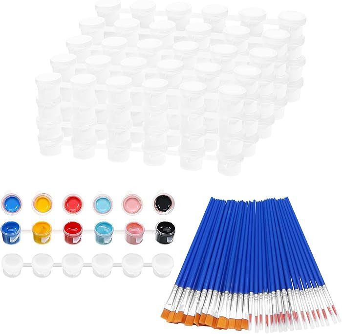 20 Strips 120 Pots Empty Paint Pots Strips With Lid Mini Clear Storage Containers and 40 Pieces P... | Amazon (US)