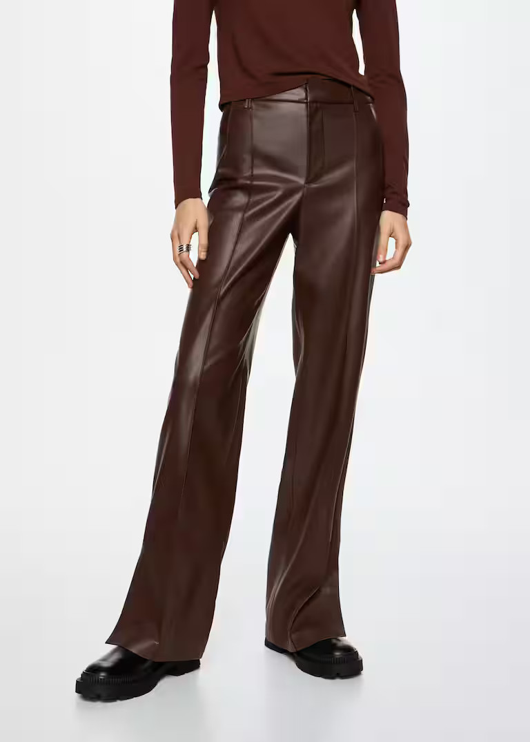 Leather-effect straight trousers -  Women | Mango USA | MANGO (US)