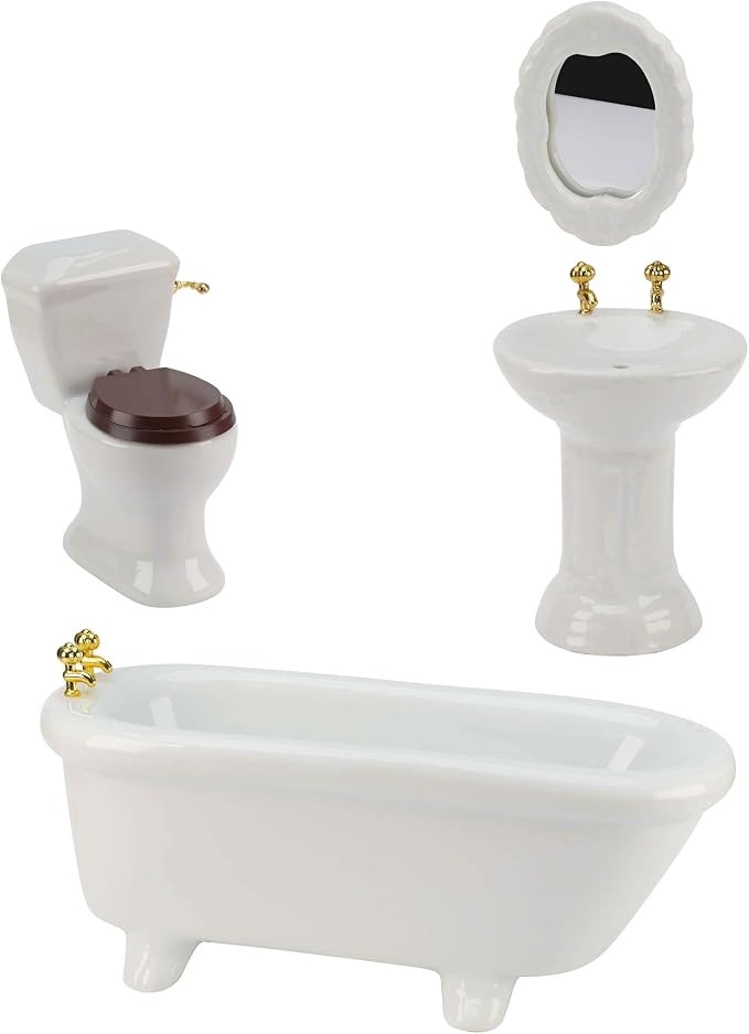 Waldosia 1:12 Scale White Porcelain Dollhouse Bathroom Set – 4-Piece Miniature Furniture with B... | Amazon (US)