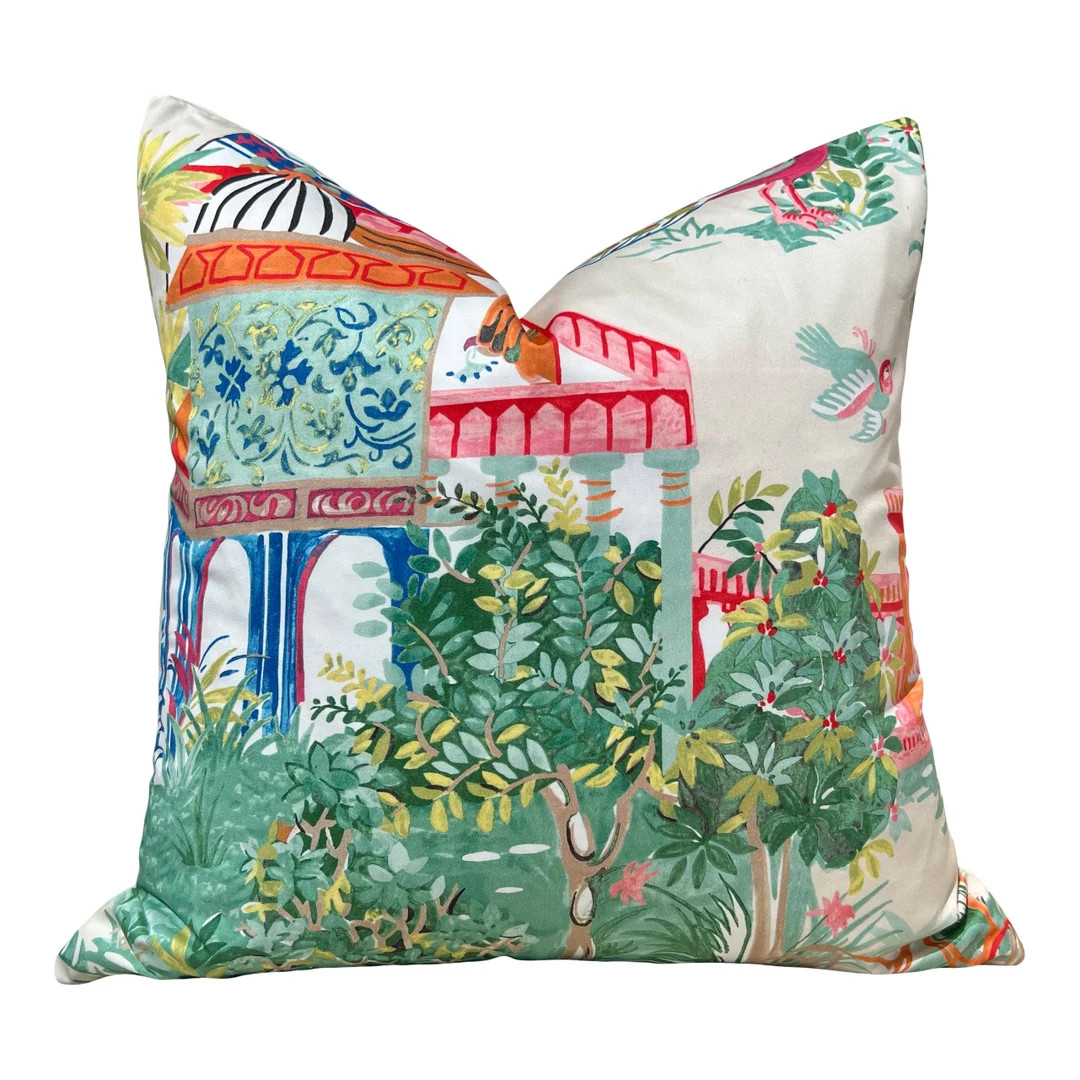 Mystic Garden Decorative Pillow Multicolor. Green Tan Accent Lumbar Euro Sham Designer Cushion Sl... | Etsy (US)