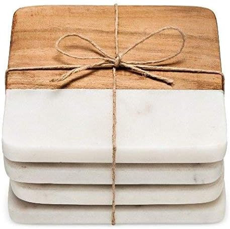 Frescorr (TM) - luxurious Atelier Marble and Wood Set of 4 Coasters, 4 x 4 inches for Drinks, Hot... | Amazon (US)
