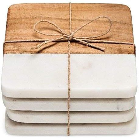 Frescorr (TM) - luxurious Atelier Marble and Wood Set of 4 Coasters, 4 x 4 inches for Drinks, Hot... | Amazon (US)