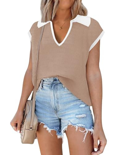 Disamer Short Sleeve Sweater for Women 2024 Spring Striped Sweater Vest Sweater Tank Tops Summer ... | Amazon (US)