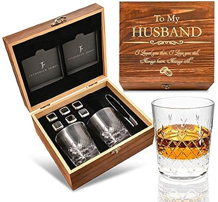 Anniversary for Him I Men - Whiskey Glass Set - Engraved 'To My Husband' I Husband from Wife for ... | Amazon (US)