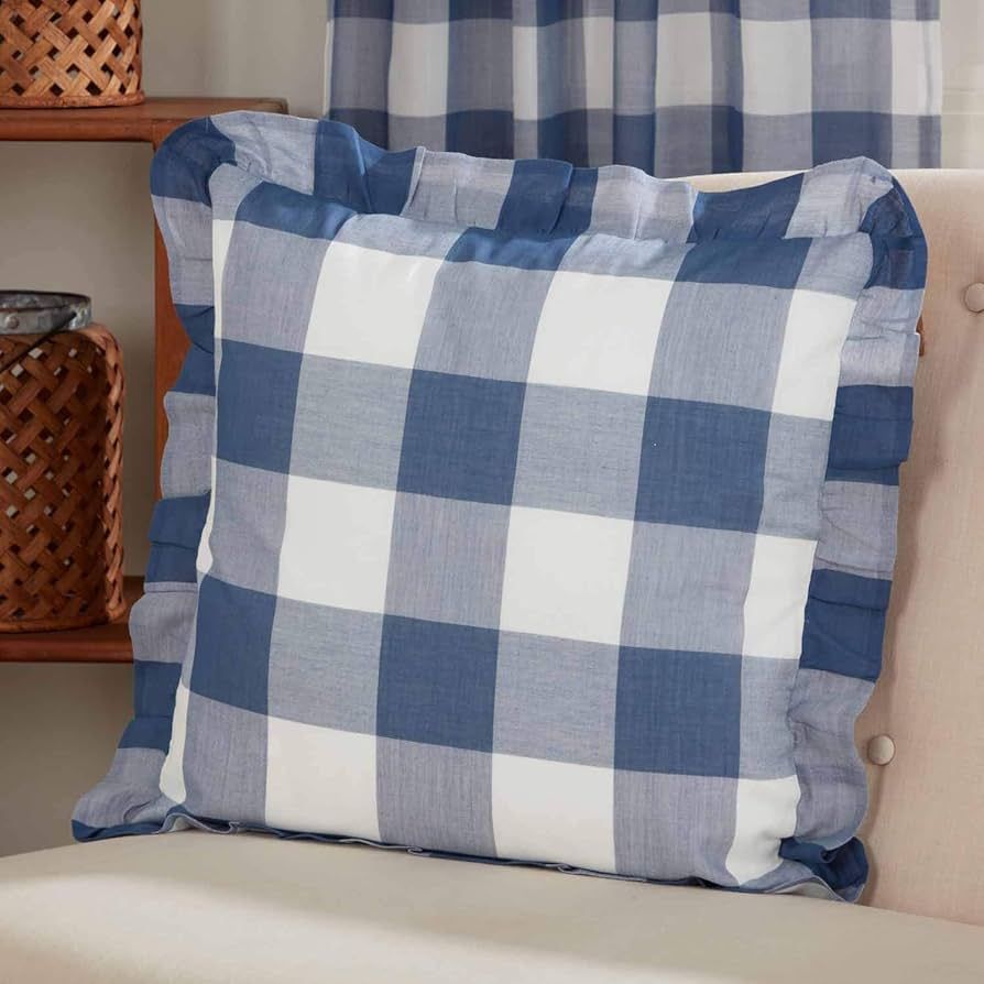 Piper Classics Madison Check Blue Ruffled Throw Pillow Cover, 18" x 18", Buffalo Check Blue and I... | Amazon (US)