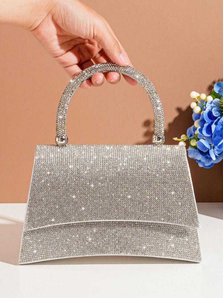 Glitter Bling, Sequin, Luxury, Shiny Rhinestone Decor Square Bag Top Handle Flap Glamorous Evenin... | SHEIN