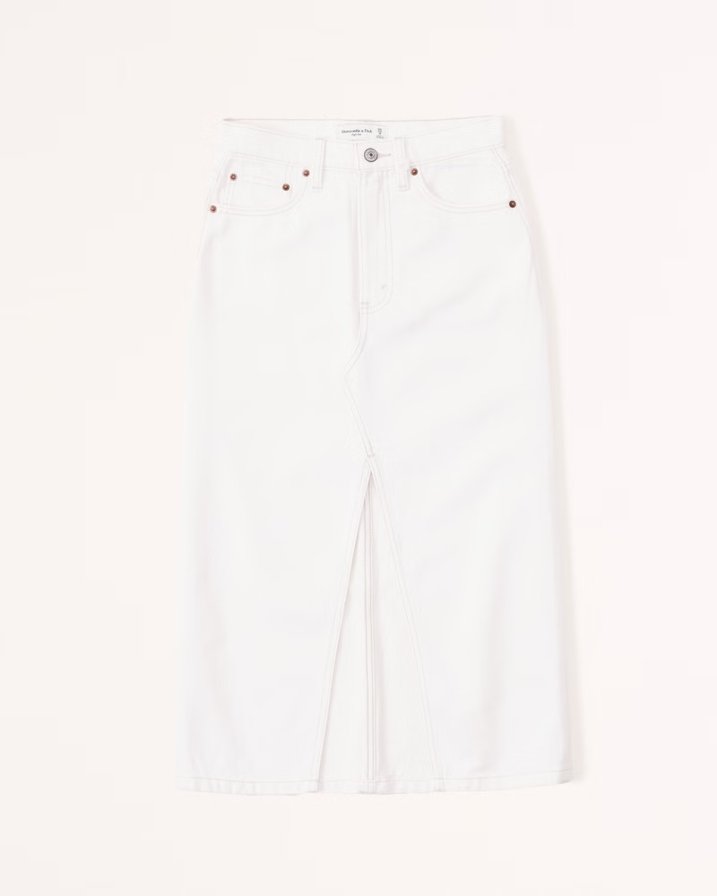 High Rise Denim Midi Skirt | Abercrombie & Fitch (US)