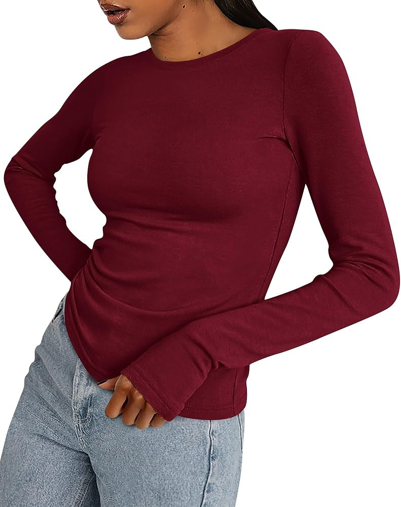 BTFBM Women's Casual Tops Fall Winter 2024 Long Sleeve Crew Neck Workout Stretchy Slim Fit Basic ... | Amazon (US)