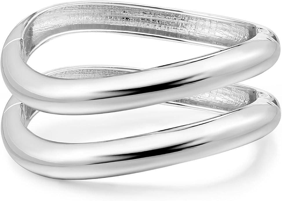 Gold Plated Cuff Bangle Bracelets For Women Set Chunky Trendy Hinged Irregular Cuff Open Wide Gol... | Amazon (US)