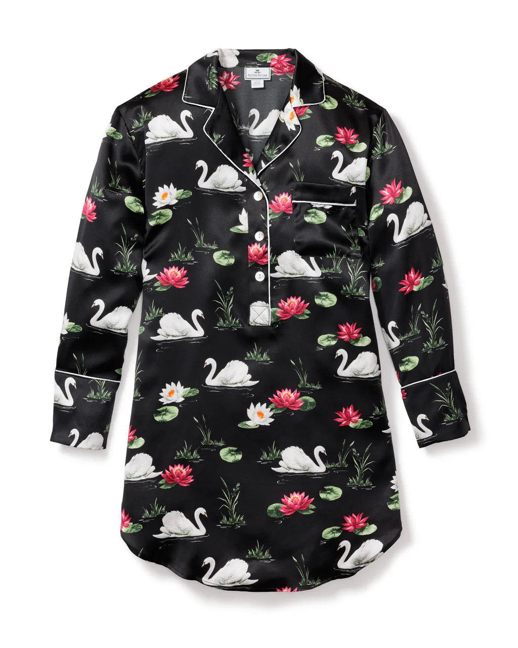 100% Mulberry Silk 5th Avenue Swans Nightshirt | Petite Plume