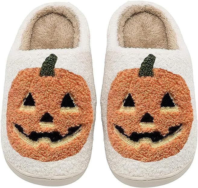 ODYQIG Halloween Pumpkin Slippers for Womens Mens Plush Warm Spooky Lantern Pumpkin Slippers Hous... | Amazon (US)