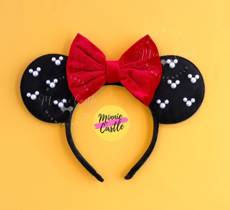 Black and Red Minnie Ears Mickey Pearls Ears Pearls Minnie - Etsy | Etsy (US)