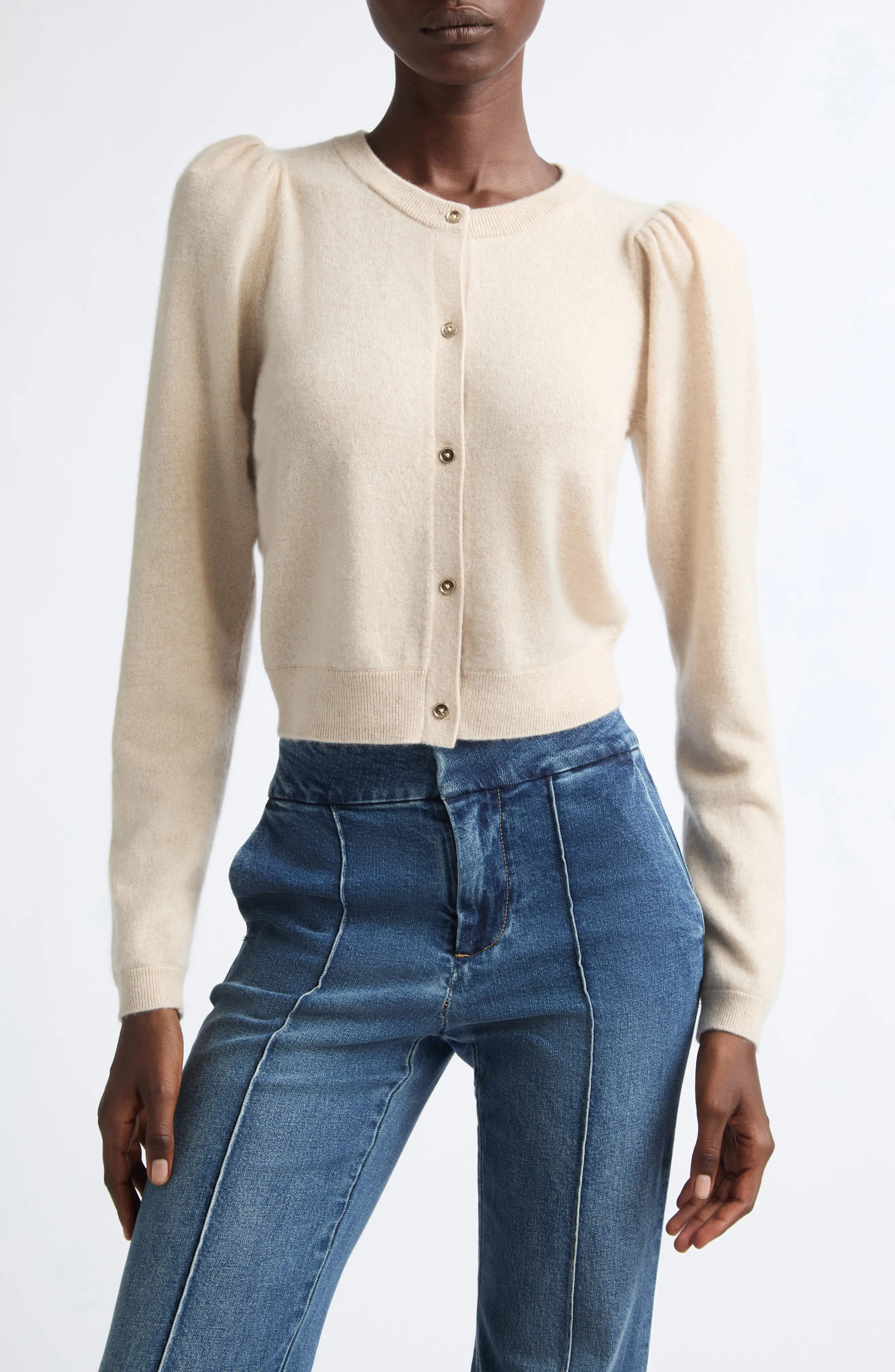 ALICE + OLIVIA Dollie Puff Shoulder Cashmere Cardigan (Women) | Nordstrom | Nordstrom