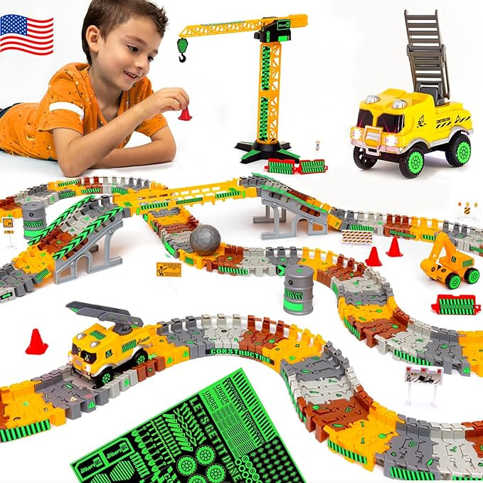 JITTERYGIT Construction Race Track Site Toy - Including Sandbox Vehicles, Trucks, Excavator, Bull... | Amazon (US)