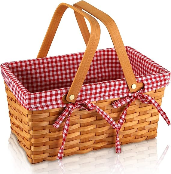 Yesland Picnic Basket, Natural Woven Basket with Double Folding Handles, Woodchip Basket & Organi... | Amazon (US)