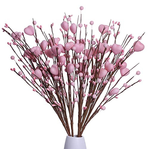 J'FLORU Valentine’s Day Gifts,6 Pack Valentines Day Picks Berry Stems with Pink Hearts for Valentine Decor Anniversary Wedding Decorations(Pink) | Amazon (US)