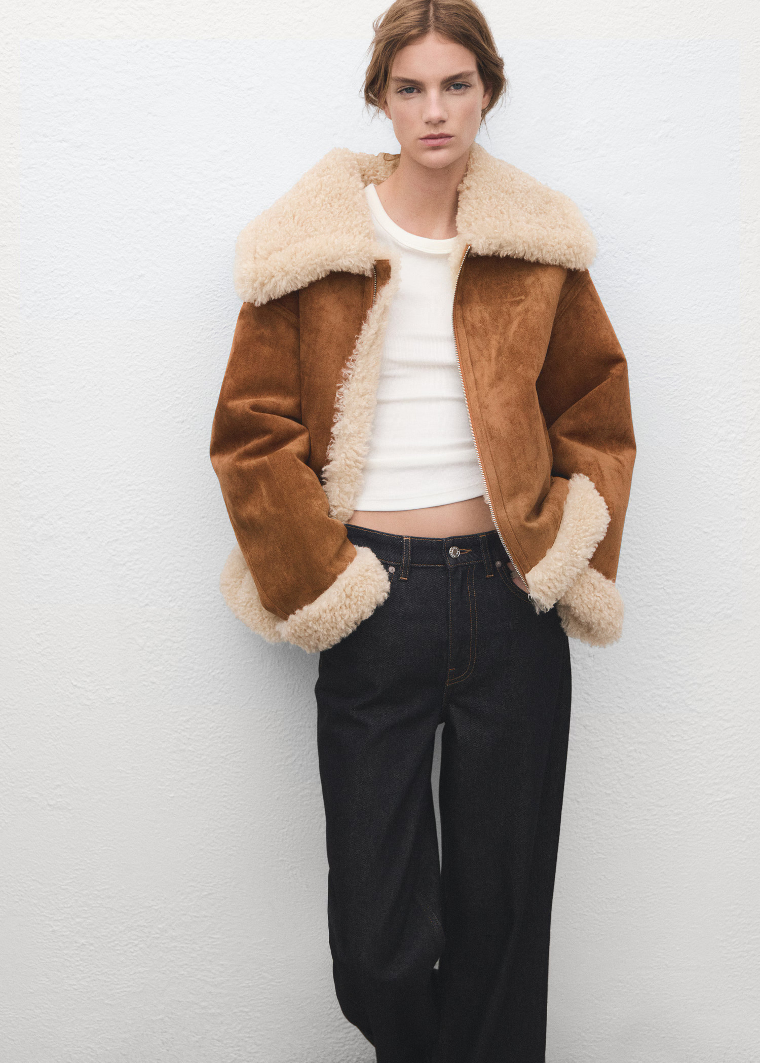 Double-faced shearling jacket | MANGO (UK)