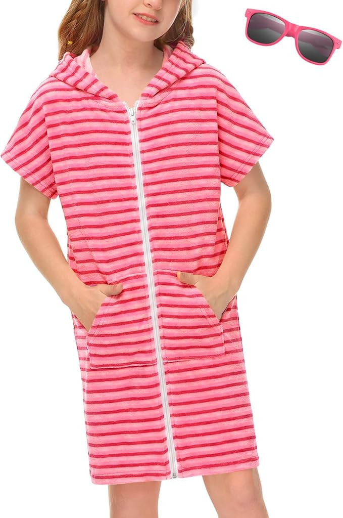 BesserBay Unisex Kids Hooded Swim Cover Up Robe with Pockets and Sunglasses Terry Cloth for Beach... | Amazon (US)