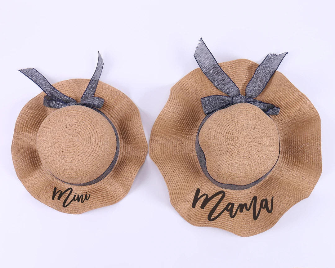 Personalized Sun Straw Hat - Adult Kids Size - Floppy Hat Ribbon Beach Outfit Cap Mama Toddler Br... | Etsy (US)